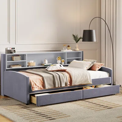 Streamdale Furniture Streamdale Twin Size Upholstered Platform Bed With Storage And Drawers