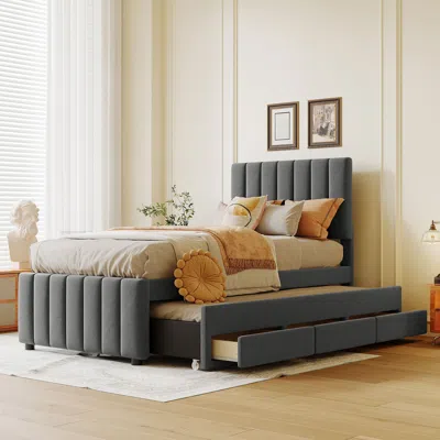Streamdale Furniture Streamdale Twin Size Upholstered Platform Bed With Trundle And 3 Drawers