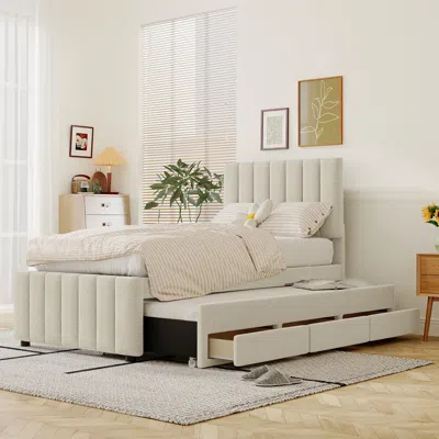 Streamdale Furniture Streamdale Twin Size Upholstered Platform Bed With Trundle And 3 Drawers