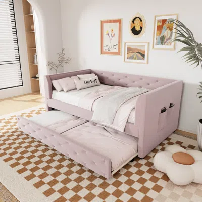 Streamdale Furniture Streamdale Twin Size Upholstered Tufted Daybed With Trundle