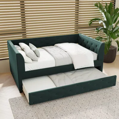 Streamdale Furniture Streamdale Twin Size Upholstered Velvet Tufted Daybed With Trundle