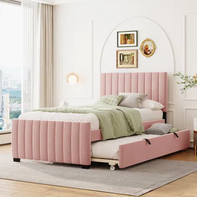 Streamdale Furniture Streamdale Twin Size Velvet Upholstered Platform Bed With Twin Size Trundle