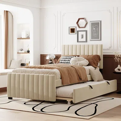Streamdale Furniture Streamdale Twin Size Velvet Upholstered Platform Bed With Twin Size Trundle