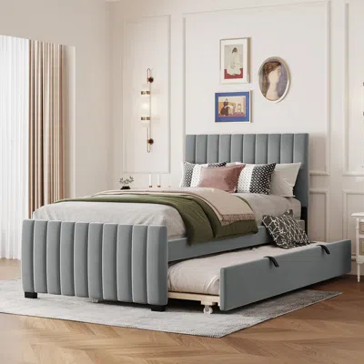 Streamdale Furniture Streamdale Twin Size Velvet Upholstered Platform Bed With Twin Size Trundle