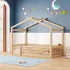 Streamdale Furniture Streamdale Twin Size Wood Bed House Bed Frame With Fence