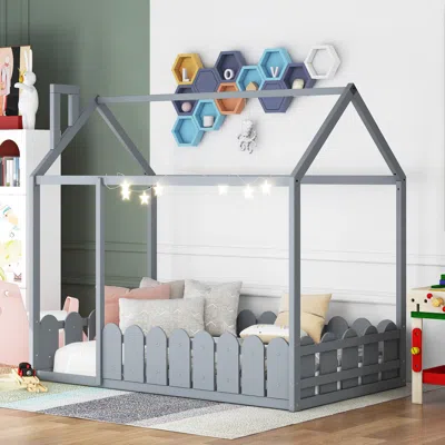 Streamdale Furniture Streamdale Twin Size Wood Bed House Bed Frame With Fence