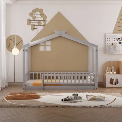 Streamdale Furniture Streamdale Twin Size Wood Bed House Bed Frame With Fence