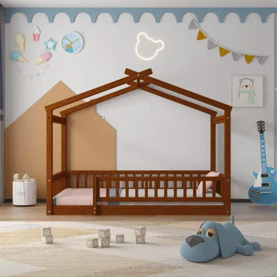 Streamdale Furniture Streamdale Twin Size Wood Bed House Bed Frame With Fence