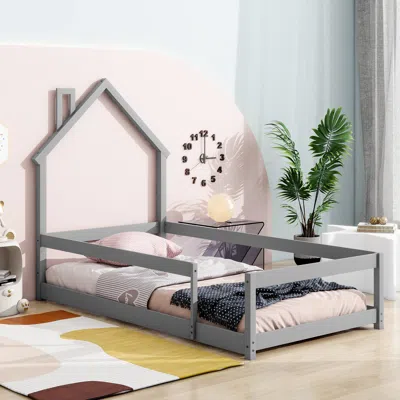 Streamdale Furniture Streamdale Twin Size Wood Bed With House-shaped Headboard Floor Bed