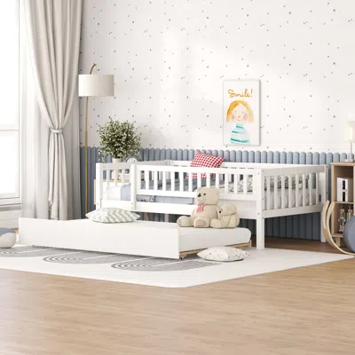 Streamdale Furniture Streamdale Twin Size Wood Daybed With Trundle And Fence Guardrails