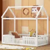 Streamdale Furniture Streamdale Twin Size Wood House Bed With Fence And Door
