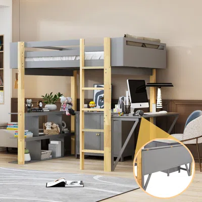 Streamdale Furniture Streamdale Twin Size Wood Loft Bed With Built-in Storage Cabinet And Cubes