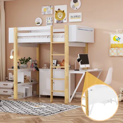 Streamdale Furniture Streamdale Twin Size Wood Loft Bed With Built-in Storage Cabinet And Cubes