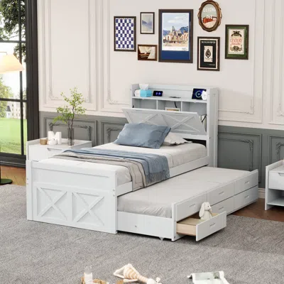 Streamdale Furniture Streamdale Twin Size Wooden Bed With Storage Headboard With Outlets