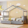 Streamdale Furniture Streamdale Twin Size Wooden House Bed With Drawers, Gray In Gray