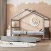 Streamdale Furniture Streamdale Twin Size Wooden House Bed With Twin Size Trundle, Gray