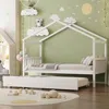 Streamdale Furniture Streamdale Twin Size Wooden House Bed With Twin Size Trundle, Gray In White