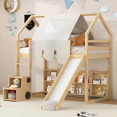 Streamdale Furniture Streamdale Twin Size Wooden Loft Bed House-shaped Frame With A Tent