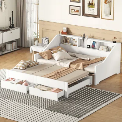 Streamdale Furniture Streamdale Twin To King Size Daybed Frame With Storage Bookcases And Two