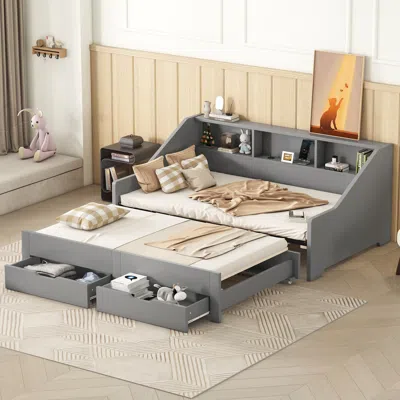Streamdale Furniture Streamdale Twin To King Size Daybed Frame With Storage Bookcases And Two
