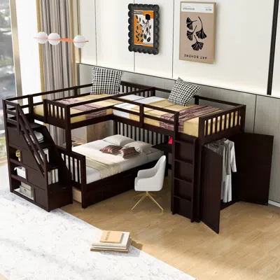 Streamdale Furniture Streamdale Twin-twin Over Full L-shaped Bunk Bed With 3 Drawers