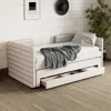 Streamdale Furniture Streamdale Twin Upholstered Daybed With Trundle & Storage, Linen Fabric, Beige In White