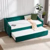 Streamdale Furniture Streamdale Twin Upholstered Daybed With Trundle, Usb, Pockets, Velvet, Button Tufted In Green
