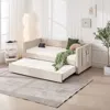 Streamdale Furniture Streamdale Twin Upholstered Daybed With Trundle, Usb, Side Pockets, No Box Spring Needed (beige) In Neutral