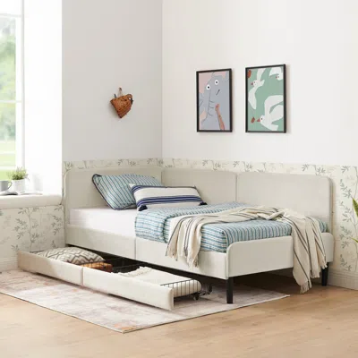 Streamdale Furniture Streamdale Twin Upholstered Platform Bed Frame W/ 2 Storage Drawers, Beige