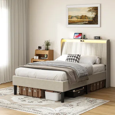 Streamdale Furniture Streamdale Twin Upholstered Platform Bed Frame With Headboard