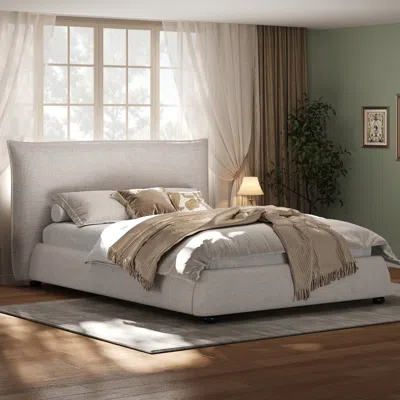 Streamdale Furniture Streamdale Twin Upholstered Platform Bed With Linen Pillow-back Headboard, Beige
