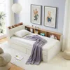 Streamdale Furniture Streamdale Twin Velvet Daybed: Storage Headboard, Wireless Charging, Led, Beige In White