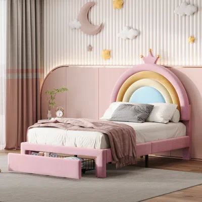 Streamdale Furniture Streamdale Twin Velvet Princess Platform Bed With Storage, Upholstered Design