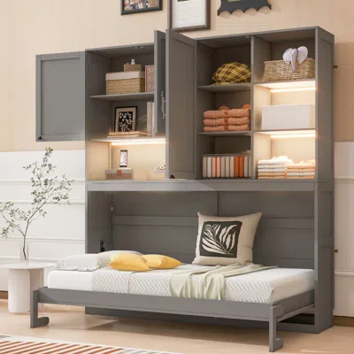 Streamdale Furniture Streamdale Twin Wall Murphy Bed With Cabinet, Shelves, Light & Usb