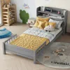 Streamdale Furniture Streamdale Twin Wood Bed With Bookcase, Led, Guardrails - Grey