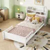 Streamdale Furniture Streamdale Twin Wood Bed With Bookcase, Led, Guardrails - White