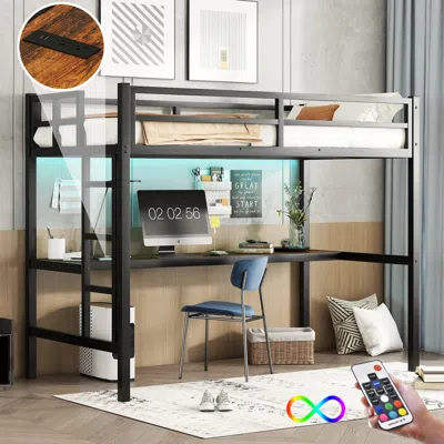 Streamdale Furniture Streamdale Twin Xl Loft Bed With Power, Led Lights, And Noise Reduction