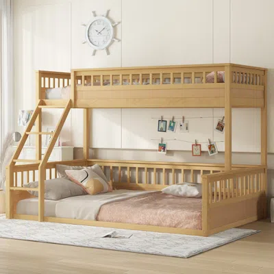Streamdale Furniture Streamdale Twin Xl Over Queen Bunk Bed With Ladder And Guardrails, Natural