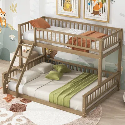Streamdale Furniture Streamdale Twin Xl Over Queen Bunk Bed With Ladder And Guardrails, Walnut