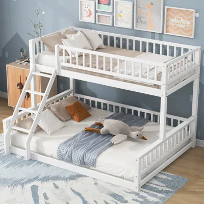 Streamdale Furniture Streamdale Twin Xl Over Queen Bunk Bed With Ladder And Guardrails, White