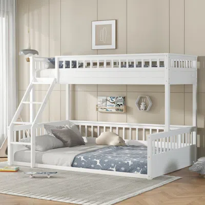 Streamdale Furniture Streamdale Twin Xl Over Queen Bunk Bed With Ladder And Guardrails, White