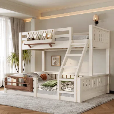 Streamdale Furniture Streamdale Twin Xl Over Queen Bunk Bed With Ladder, Guardrails, Pegboard & Bookshelf, Beige