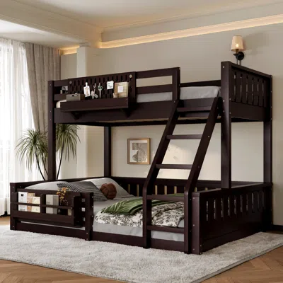 Streamdale Furniture Streamdale Twin Xl Over Queen Bunk Bed With Ladder, Guardrails, Pegboard & Bookshelf, Espresso