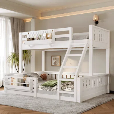 Streamdale Furniture Streamdale Twin Xl Over Queen Bunk Bed With Ladder, Guardrails, Pegboard & Bookshelf, White