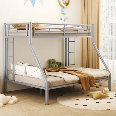 Streamdale Furniture Streamdale Twin Xl Over Queen Metal Bunk Bed With Ladder And Guardrails, Silver