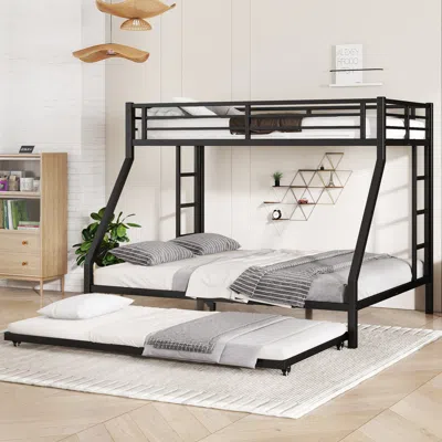 Streamdale Furniture Streamdale Twin Xl Over Queen Metal Bunk Bed With Twin Size Trundle, Black