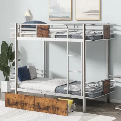 Streamdale Furniture Streamdale Twin Xl Over Twin Xl Metal Bunk Bed With Mdf Board Guardrail
