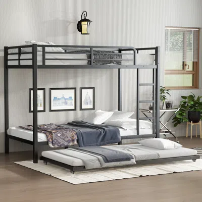 Streamdale Furniture Streamdale Twin Xl Over Twin Xl Metal Bunk Bed With Twin Size Trundle, Black
