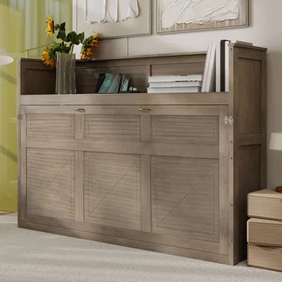 Streamdale Furniture Streamdale Twin Xl Size Murphy Bed With Desk, Led Light And Usb Charging Station, Gray Wash