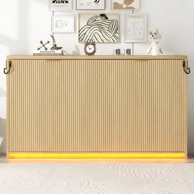 Streamdale Furniture Streamdale Twin Xl Size Murphy Bed With Led Light, Can Be Folded Into A Cabinet, Natural In Neutral